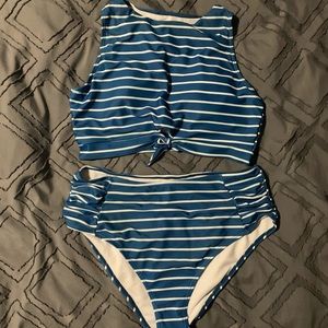 Blue striped bikini